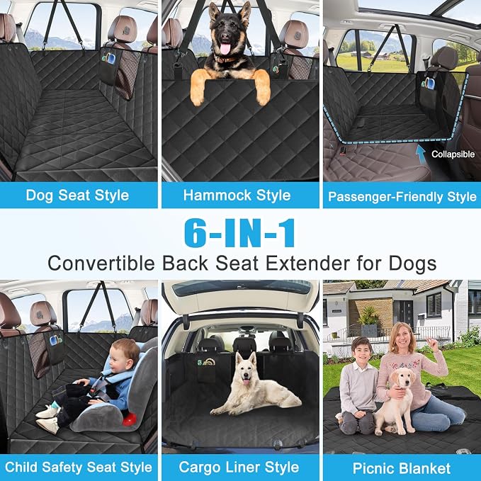 Kytely Hard Bottom Dog Car Seat Cover for Back Seat,Waterproof Car Hammock | 45% More Space, Support 400lb, Mesh Window, 600D Oxford, Anti-Scratch Nonslip Backseat Protector, Dog Seat Belt Included - Image 7