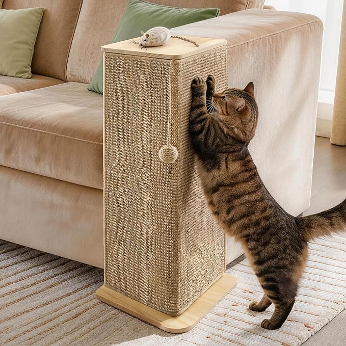Wooden Couch Corner Cat Scratcher, Adjustable Couch Cat Scratch Protector with Sisal Scratching Mat, Couch Corner Protectors for Cats with Adjustable Buckles, Cat Scratch Furniture Protector for Sofa by GreenPetopia