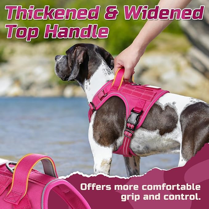 rabbitgoo Tactical Dog Harness for X-Large, No Pull Military Service Vest | Molle & Handle, Heavy Duty, Adjustable, Reflective Straps, Easy Control for Training Walking, Rose Red, X-Large - Image 2