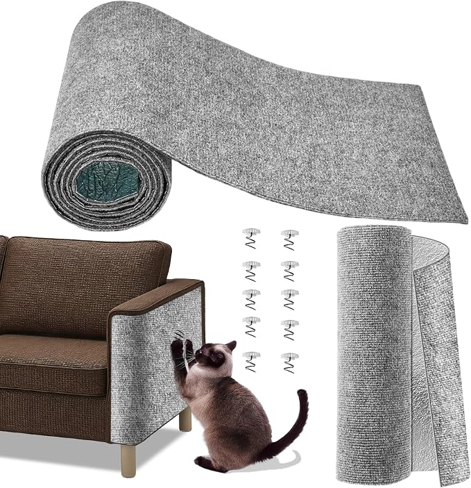 Cat Scratch Couch Furniture Protector,Trimmable Self-Adhesive Cats Claws Scratch Pads, Sisal DIY Climbing Couch Protector for Scratch Post Cat Tree Replacement Indoor(Light Gray, 78.7"x15.8") by Unknown