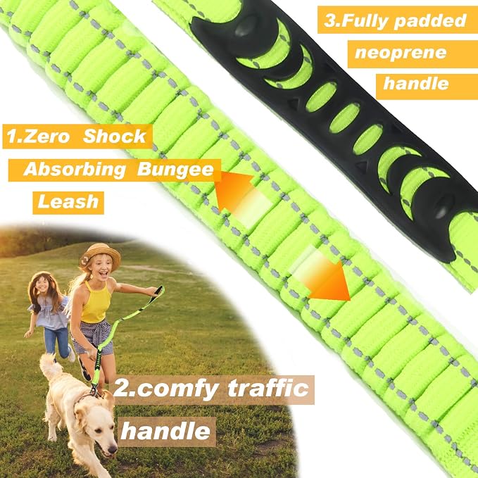 Heavy Duty Bungee Dog Leash with Locking Carabiner for Large Dogs | No Pull Bungee Shock Absorbing, 2 Padded Handles for control, Fits 60-150 lbs Dogs, Seatbelt Buckle, Reflective - Image 7