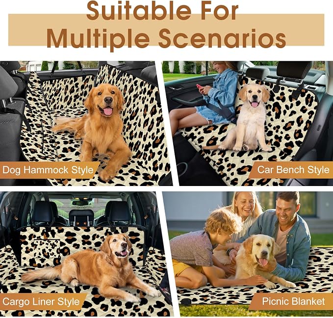 Waterproof Dog Car Seat Cover for Back Seat, Pet Hammock- S, Leopard/Black | Durable waterproof hammock with nonslip design & storage pockets. Protects seats from scratches, fits cars, SUVs & trucks. - Image 6