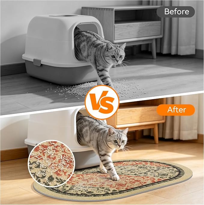 Cat Litter Mat, 24"x15" High Density PVC Litter Rug Trapping Mat, Non-Slip, Waterproof & Urine-Proof Litters Catcher Mats, Keep Floor Clean, Soft on Kitten Paws, Cat Essentialss Brown-Green - Image 2