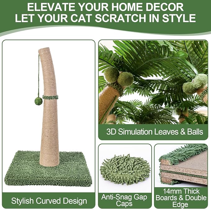 40'' Tall Cat Scratching Post Cat Tree, Curved Design Cat Scratcher Post with 3 Interactive Balls, Natural Sisal Rope Cat Scratching Posts for Indoor Cats Adults Kittens, Multi-Combinable (Style A) - Image 4