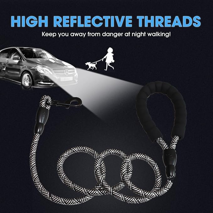 2/4/5/6 FT Dog Leash with Comfortable Padded Handle and Highly Reflective Threads for Small Medium and Large Dogs (5FT-1/2'', Black Silver) - Image 4