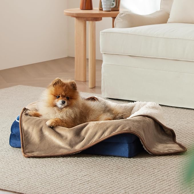 Bedsure Waterproof Dog Blankets for Small Dogs Soft Cat Blanket Warm,25X35 | Washable Plush Sherpa Fleece Puppy Blanket for Couch Protector, Reversible Cozy Calming Throw for Pet Indoor,Camel - Image 2