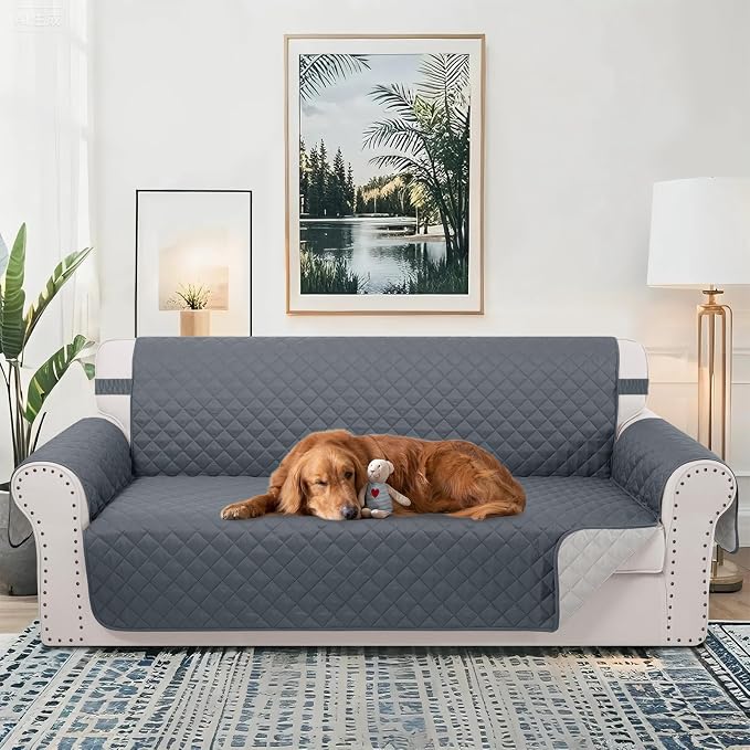 Reversible 4 Seater Sofa Cover 91" Large, Sofa, Dark Blue | Couch Cover Furniture Protector with Foam Sticks Elastic Straps Furniture Protector for Pets Children Dog Cat - Image 2