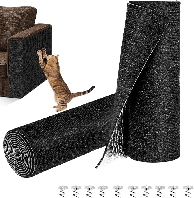 Cat Scratch Couch Furniture Protector,Trimmable Self-Adhesive Cats Claws Scratch Pads, Sisal DIY Climbing Couch Protector for Scratch Post Cat Tree Replacement Indoor(Black, 78.7"x15.8") by Unknown