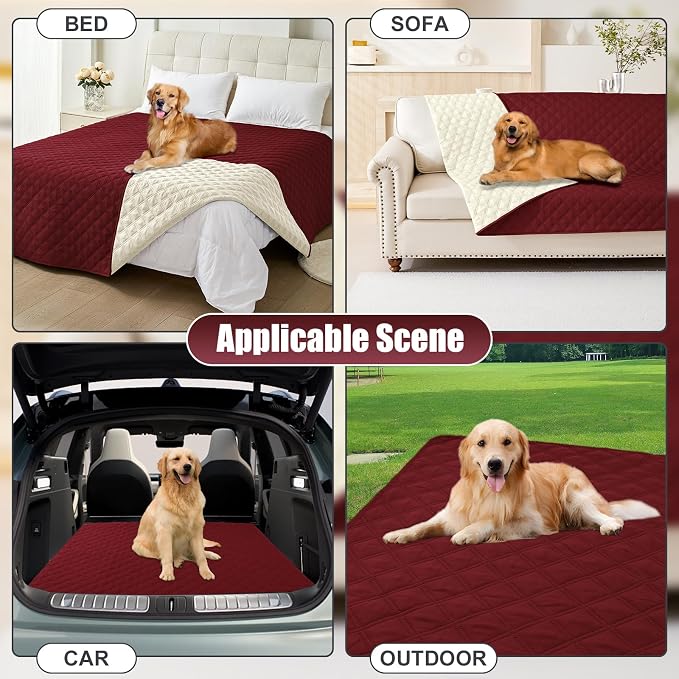 Smiry Waterproof Reversible Pet Couch Covers for Dogs | Pet Friendly, Soft Fabric, Washable Sofa Furniture Protector for Dogs Cat Kids, Checkered (52"x82", Wine Red/Beige) - Image 7