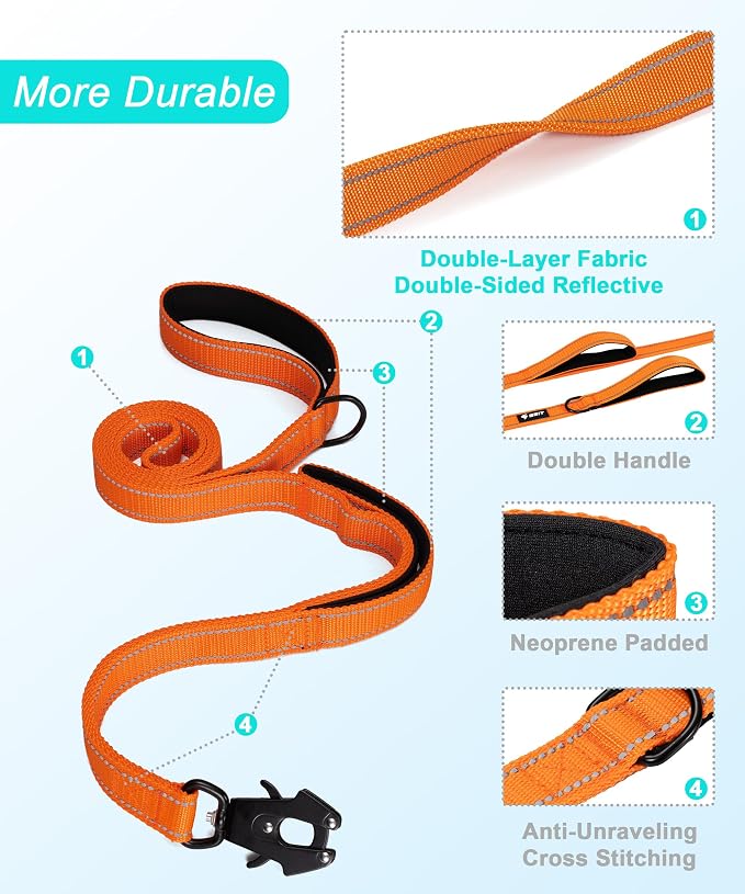 GEIT 2 Padded Handles Heavy Duty Dog Leash for Small Medium and Large Dogs | 4/5/6FT Reflective Dog Leashes with Aluminum Quick Release/Locking Tactical Frog Clip,Comfortable Traffic Handle - Image 5