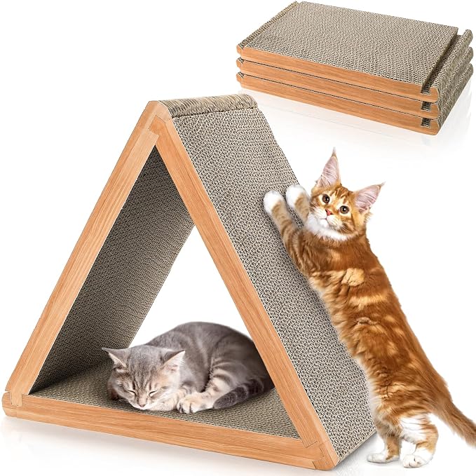 Nicunom 3-Sided Vertical Cat Scratching Post, Cat Scratcher Foldable, Triangle Cat Scratching Board, Multiple Angle Scratch Pad, 6 Usable Sides Recyclable Cat Scratcher Cardboard for Indoor Cats by Nicunom