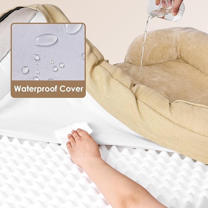 EHEYCIGA Orthopedic Dog Beds Large Sized Dog, Waterproof Washable Pet Bed | Non-Slip Bottom and Egg-Crate Memory Foam XL Dog Couch Bed with Washable Removable Cover, Greige - Image 5