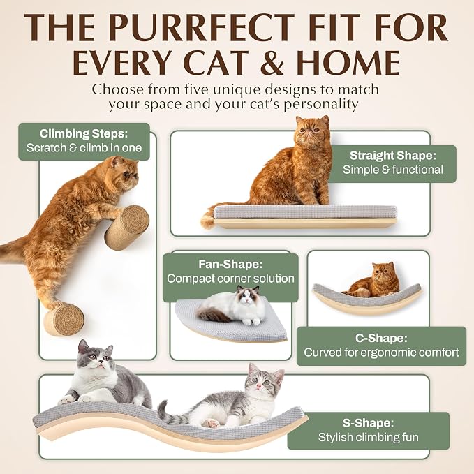 Extra Large 23.6”×14.6” CALLICO HAVEN- Stylish Cat Wall Shelves with Curved Design, Modern Wall-Mounted Cat Tree Hammock with Soft Cushion, Sturdy/Hidden Mounts, Washable Cover, Sleek Design -C Shape - Image 7