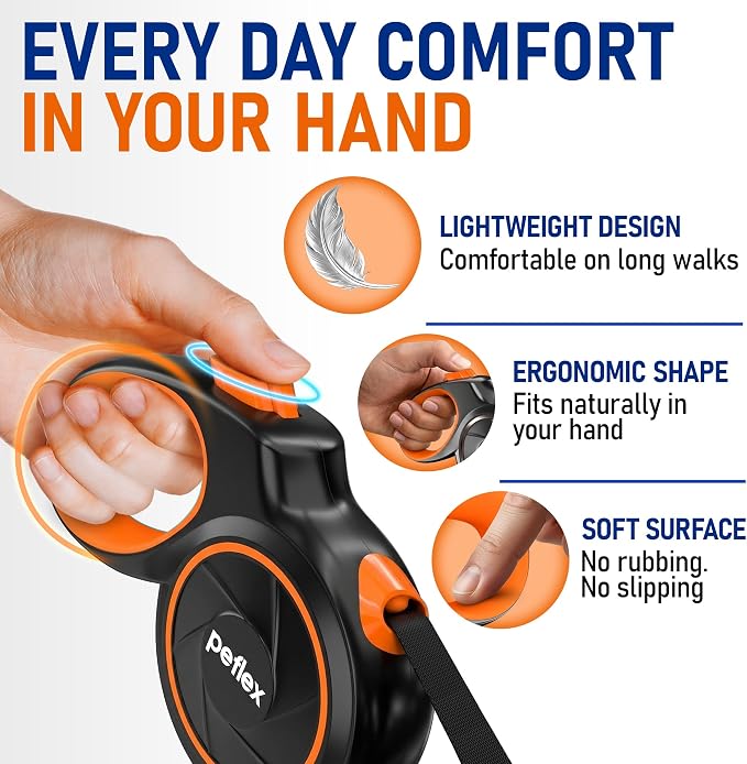 20.1 ft Retractable Dog Leash for Dogs 10–100 lbs - Heavy Duty Tape Leash with Strong Nylon Tape - 360° Swivel Control - One-Click Brake & Lock - Ergonomic Non-Slip Grip for Safe & Easy Daily Walks OR - Image 3