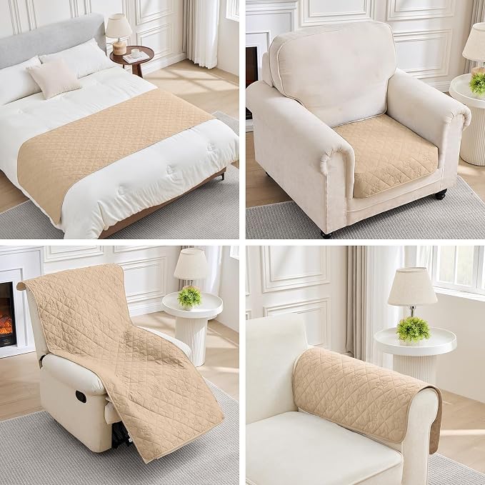 PAWFINITY Waterproof Couch Covers for Dogs, Pet Blanket for Sofa Washable | Paw Print Quilted, Hair Resistant, Anti Cat Scratch, Pee Proof Furniture Protector for 3 Seat Sofa and Bed, 30x80 Inch, Beige - Image 13