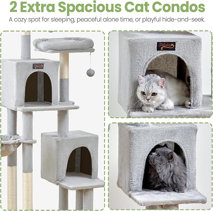 Cat Tree Tower for Indoor Cats Large Adult - 65 inch Extra Tall Cat Condo Trees with Scratching Post Hammock Perch - XL Sturdy Big Heavy Duty Multi Level Cat House Towers - Kitty Climbing Furniture - Image 2