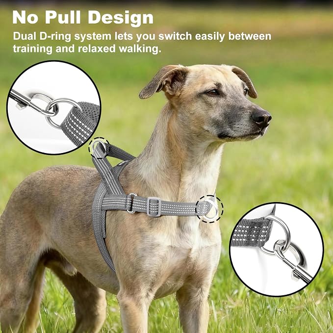 No Pull Dog Harness with Handle, Adjustable Soft Mesh Padded Vest | Reflective Walking Harness with Front Clip for Small Medium Large Dogs, Quick Fit No Escape for Training, Gray. L - Image 2