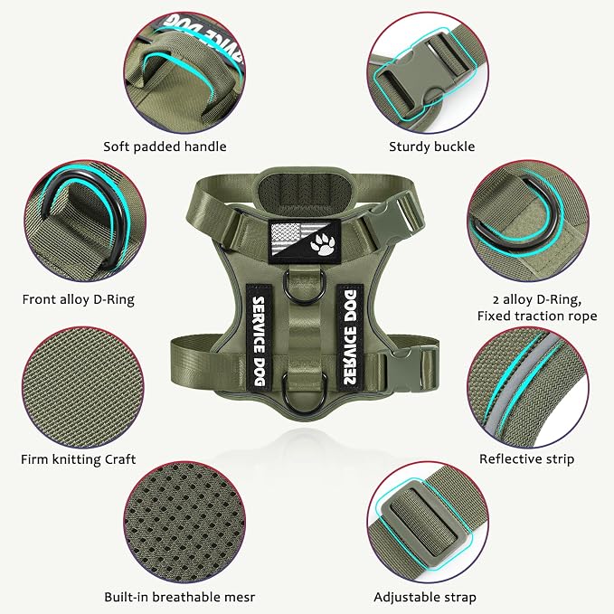 Service Dog Harness, Reflective Dog Vest Harness with 5 PCS Patches, Adjustable Soft Oxford Pet Harness, Inner Layer Mesh, Easy to Control for Small Medium Large Dogs - Image 2