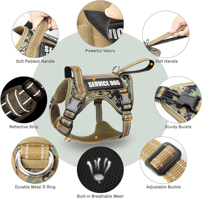 Tactical Dog Harness, No Pull Dog Harness for Medium Large Dogs with Handle & Molle, Military Service Dog Vest Harness in Training Pet Harness for Small Dogs - Image 3