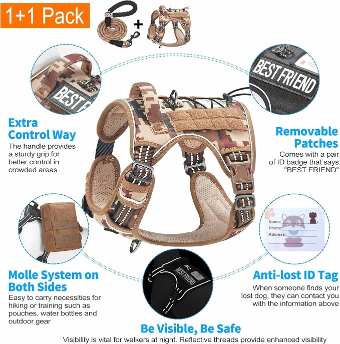 Beebiepet Heavy Duty Tactical Dog Harness for Small Dogs, No Pull Adjustable Pet Harness Reflective Service Training Easy Control Pet Vest Military K9 Working Dog Harnesses- Medium, Desert Camo - Image 4