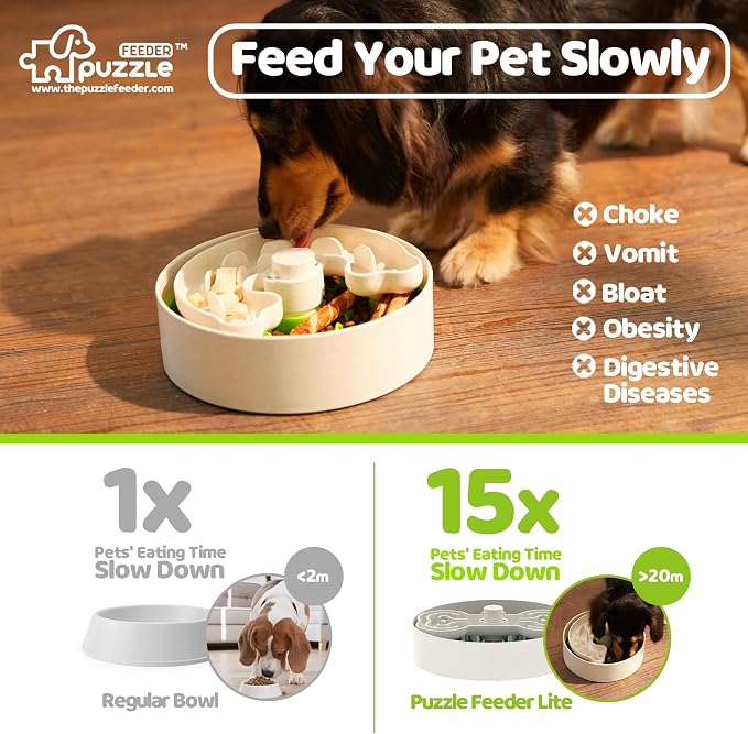 Puzzle Feeder Slow Feeder Dog Bowl for Puppies with Non-Slip Base - Adjustable Speed Design, Removable Puzzle Inserts & Dishwasher Safe, Green - Image 2