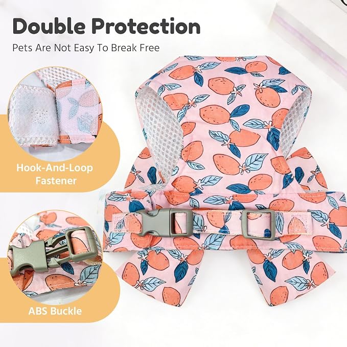 BAEJMJK Dog Harness and Leash Set with Bow Knot No Pull Pet Floral Harness with D-Ring Soft Mesh Dog Harness Vest Set Escape Proof Princess Puppy Harness for Small Girl Dogs Cats（Orange L） - Image 6