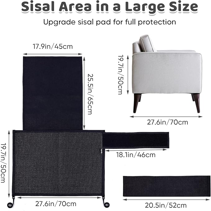 NATUYA Cat Scratch Furniture Couch Protector - Large Sisal Cat Scratching Pad Sofa Corner Arm Shield, Cat Scratcher for Sofa (Black, Right) - Image 6