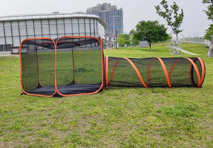 2 in 1 Pet Cat and Dog Tunnel Tent Foldable Pet Tent Outdoor Pop Up Pet Playpen Cage Fences House (Styles 2) - Image 2