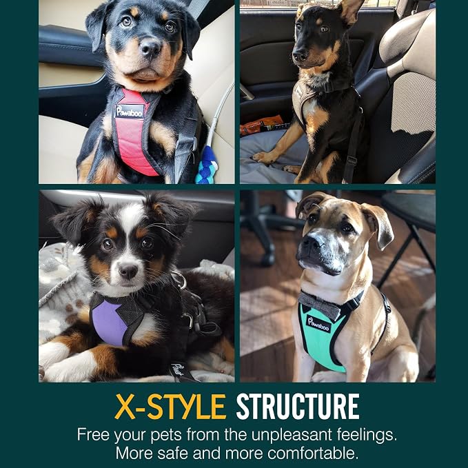 Pawaboo Dog Car Harness, Adjustable Dog Safety Vest Harness with Seat Belt | Breathable Pet Vest & Dogs Safety Tether with Elastic Bungee for Small Medium Large Pet, XL, Blue - Image 5