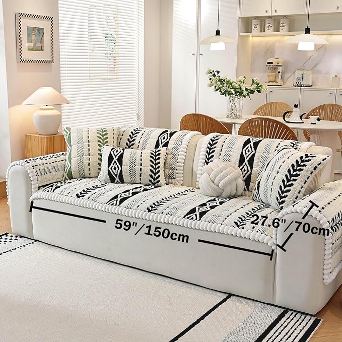 Couch Cover for Dogs, Washable Non-Slip Boho Geometric Pet Sofa Protector, Soft Sofa Slipcovers Cushion Protector for Dogs and Cats. (Black, 27.6" x 59.06" x 1.5") - Image 3