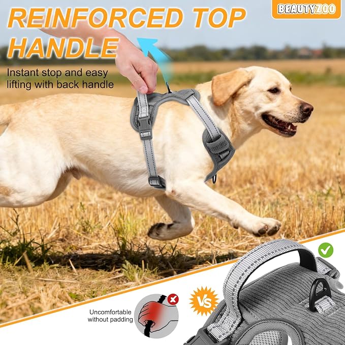 BEAUTYZOO No Pull Dog Harness and Leash Set, Step in Puppy Pet Vest, Large | Reflective with Handle, Adjustable Soft Padded, Easy Control for Walking, No Choke Escape Proof, Lightweight, Grey - Image 4