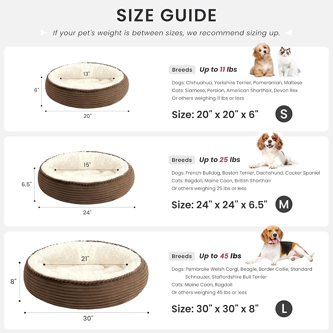 Love's cabin Round Donut Cat and Dog Cushion Bed, 24in Pet Bed for Small or Medium Dogs, Anti-Slip & Water-Resistant Bottom, Soft Durable Fabric Pet Beds, Washable Calming Cat Bed Dark Brown - Image 4