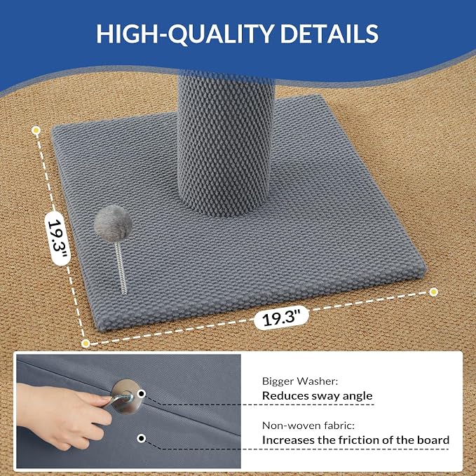 Cat Craft 41" Cat Scratching Post, Gray | Short Plush Fabric, Stable Wide Base, Replaceable Hanging Ball, Full Stretch Design - Image 4