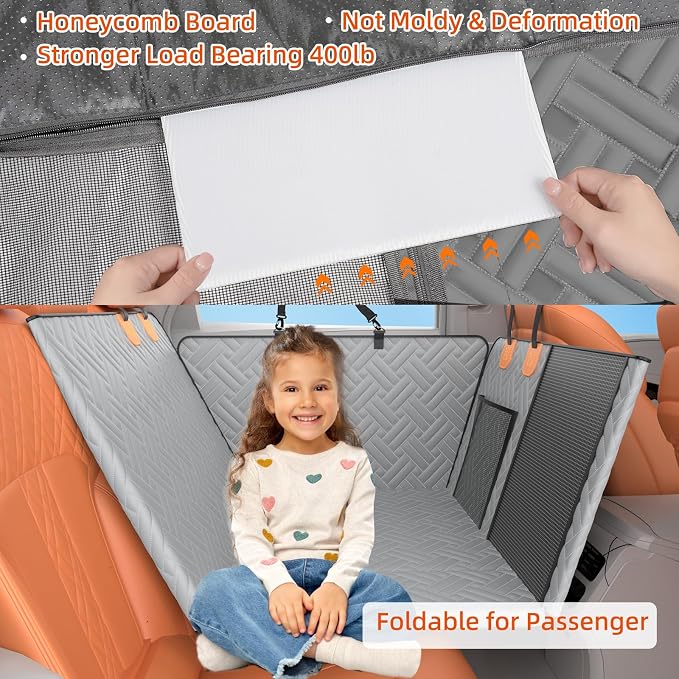 Back Seat Extender for Dogs,Hard Bottom Car Seat Cover for Dogs | With Mesh Window,Waterproof Backseat Pet Cover Hard Bottom-Dog Car Seat Cover for Back Seat Dog Hammock for Car/SUV (L-Grey) - Image 5
