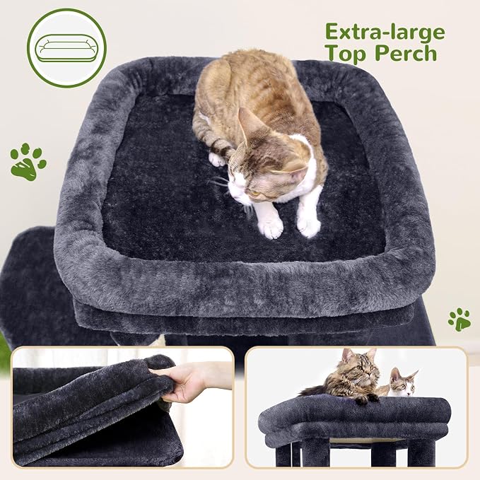 Globlazer Heavy Duty Cat Trees for Big Cats Maine Coon, F61, Dark Grey | Cat Tower for Indoor Large Adult Cats with Scratching Post, Extra Large Top Perch, Cat Condos, 61inch - Image 2