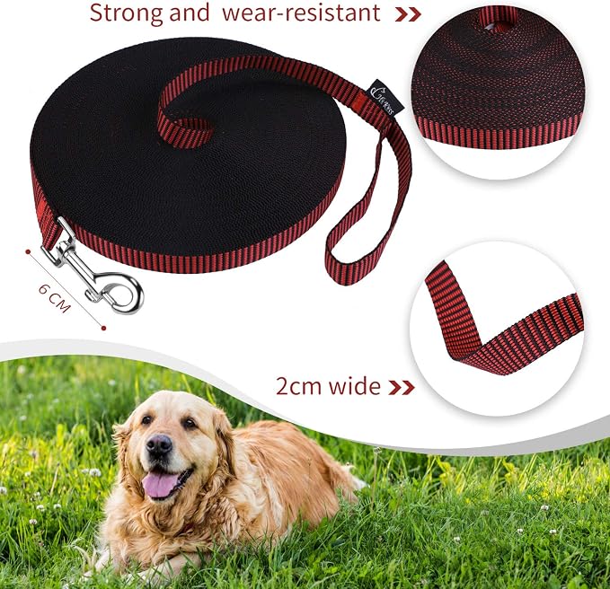Hi Kiss Dog/Puppy Obedience Recall Training Agility Lead - 15ft 20ft 30ft 50ft 100ft Training Leash - Great for Training, Play, Camping, or Backyard(30ft,Black_red) - Image 5
