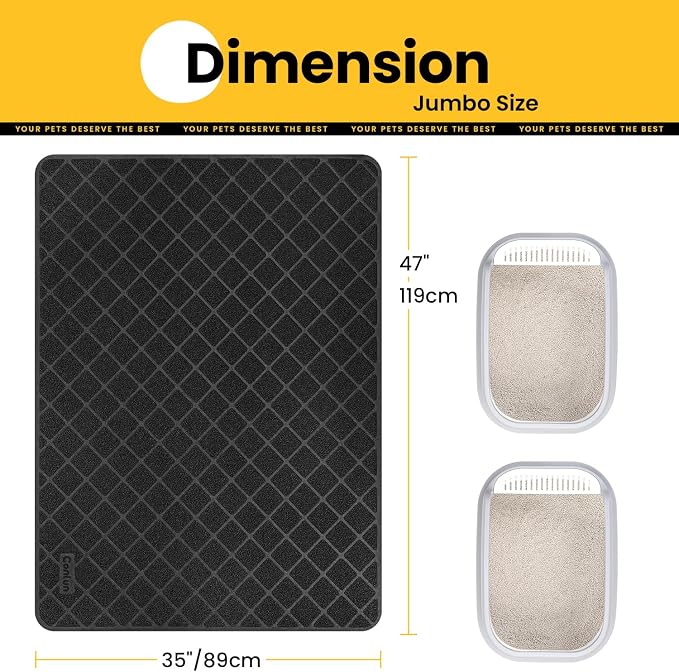 Conlun Cat Litter Mat Litter Trapping Mat, Black Premium Durable PVC Grid Mesh with Scatter Control, Non-slip, Less Waste Cat Litter Box Mat, Soft on Kitty’s Paws, Urine Waterproof 47" x 35" - Image 2