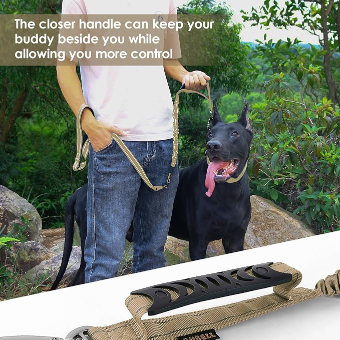 AUBELL Tactical Dog Leash Heavy Duty,4-6ft No Pull Bungee Leash,Brown | Reflective Dog Leash for Medium Large Dogs with Comfortable Padded Double Handle,Car Seat Belt,360 Degree Rotating Carabiner - Image 7