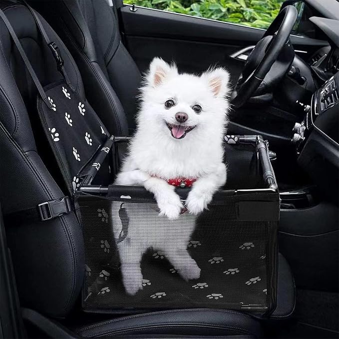 GENORTH Small Dog Car Seats for Small Dogs,Portable Puppy/Pet Car Booster Seat with Clip-On Leash and Mesh Window for Pet Up to 11 lbs by GENORTH