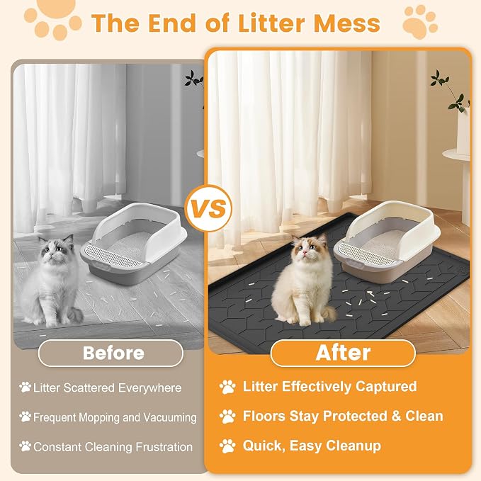 Cat Litter Mat, Extra Large 40"x28" Silicone Mat for Litter Box, Waterproof & Non-Slip Rubber Mat with Lip, Litter Trapping & Scatter Control, Soft on Cat Paws, Urine-Proof Floor Protector - Image 4