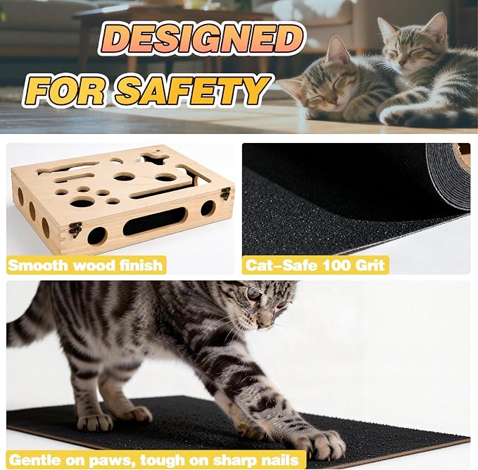 Cat Scratch Puzzle Enrichment Box, Interactive Cat Toy for 3 Balls & 2 Wand | Integrated Cat Nail File Scratcher - Stress Free Alternative to Clippers & Grinders for Indoor Cats - Image 8