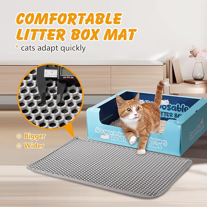 ondware Cat Litter Mat 30 x 24 in, Double Layer, Waterproof, Gray | Honeycomb EVA mat, traps litter, urine-proof non-slip backing, soft on paws, easy shake-off or rinse clean - Image 3
