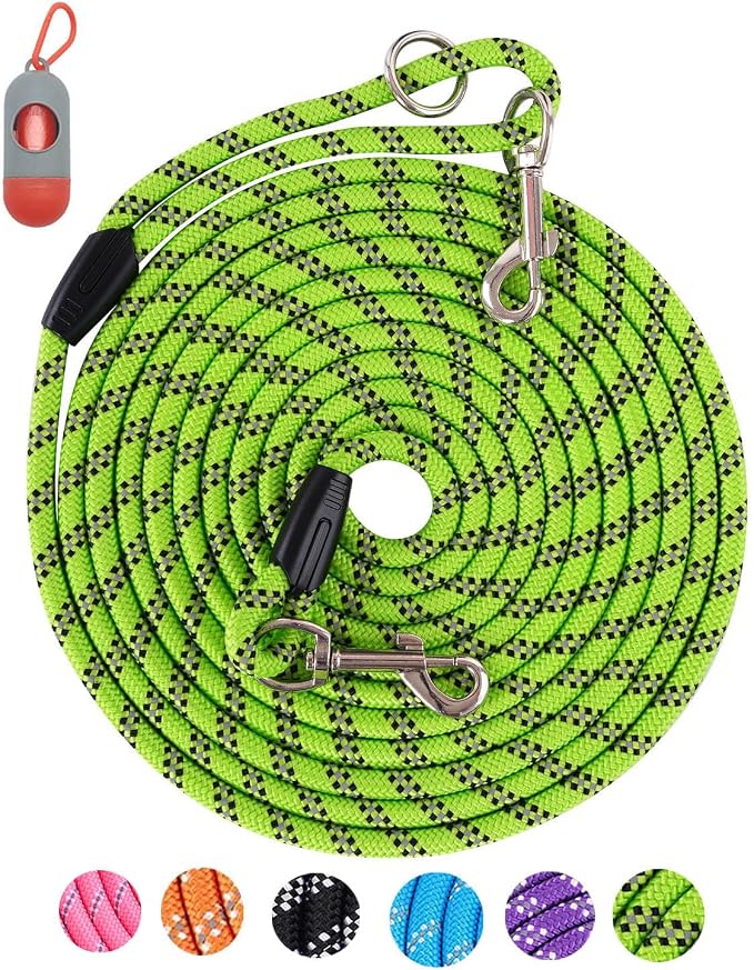 Long Dog Leash for Dog Training 16FT/30FT/50FT/100FT, Reflective Dog Leash with Lockable Hook, Heavy Duty Dog Lead for Large Medium Small Dogs Outside Walking, Playing, Camping, or Yard 20FT Green by Lanwandeng