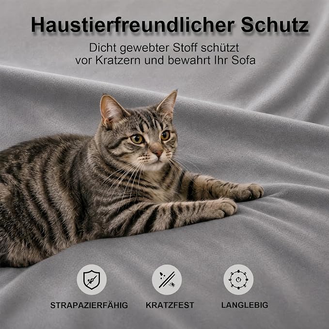 Loiion Cat Scratch Couch Cover Waterproof Sofa Cover 118"x71" Gray | Pet-Friendly Couch Protector, Anti-Scratch & Non Slip Sofa Cover For Cats Dogs Kids, Machine Washable - Image 9