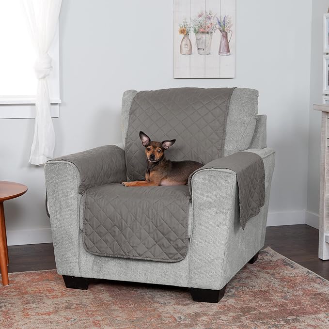 Furhaven Water-Resistant & Reversible Chair Cover Protector for Dogs, Cats, & Children - Two-Tone Pinsonic Quilted Living Room Furniture Cover - Gray/Mist, Chair - Image 6