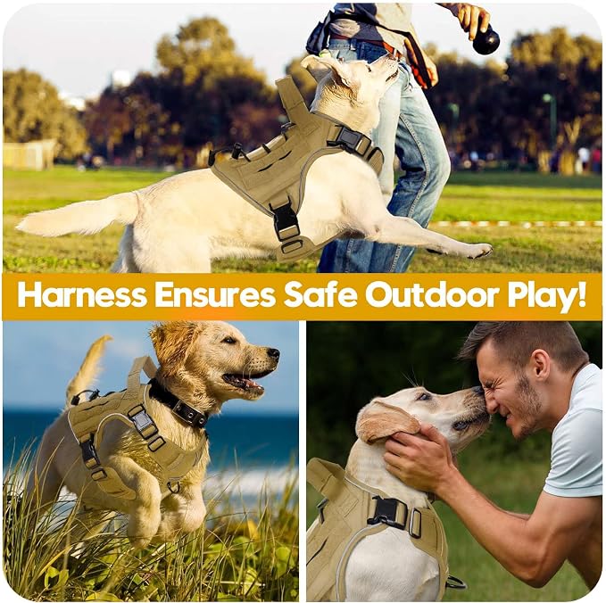 Heavy-Duty Tactical Dog Harness for Large Dogs, No Pull Adjustable Reflective Pet Vest with Molle System, K9 Military-Grade Control for Service Training, Outdoor & 10+ Breeds, Khaki, Medium - Image 6