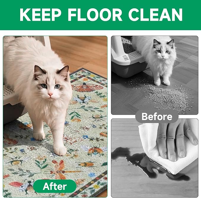 Cat Litter Mat, 24" x 16" Litter Mat, Traps 100% Litter, Non-Slip Litter Box Trapping Mat, Cute Decor Mat, Easy Clean for Scatter Control, Waterproof Urine Protection - Image 3
