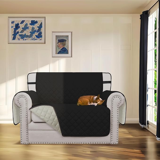 Easy-Going Reversible Couch Cover, Chair 30 in, Black/Beige | Machine Washable Slipcover For Dogs, Water Resistant Furniture Mat For Living Room, Non-Slip Sofa Cover, Pet Friendly - Image 2