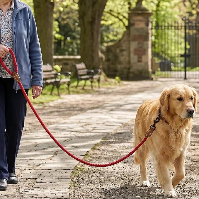 Mile High Life Dog Leash Braided Cotton Rope with Leather-Reinforced Ends | Rust-proof 360° swivel clasp, Heavy-duty for medium/large breeds. Great for weddings, daily walks (4 FT, 1/2", Red) - Image 2