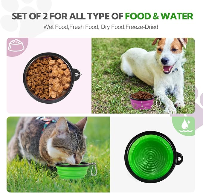 Collapsible Dog Bowl for Travel,2-Pack 12oz Pet Portable Water Food Bowls | Silicone Pet Foldable Bowl with 2 Carabiner Clips, Travel Water Bowl, Food Dishes Bowl, for Camping, Hiking, Walking - Image 2